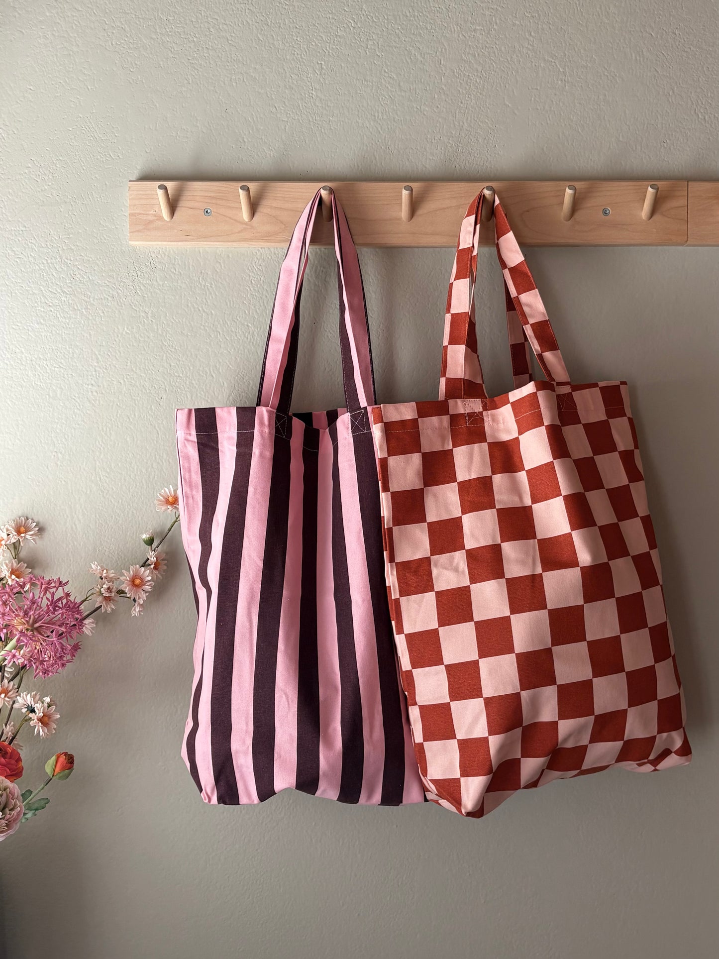 Katoenen tas - Checkerboard · ginger + faded pink