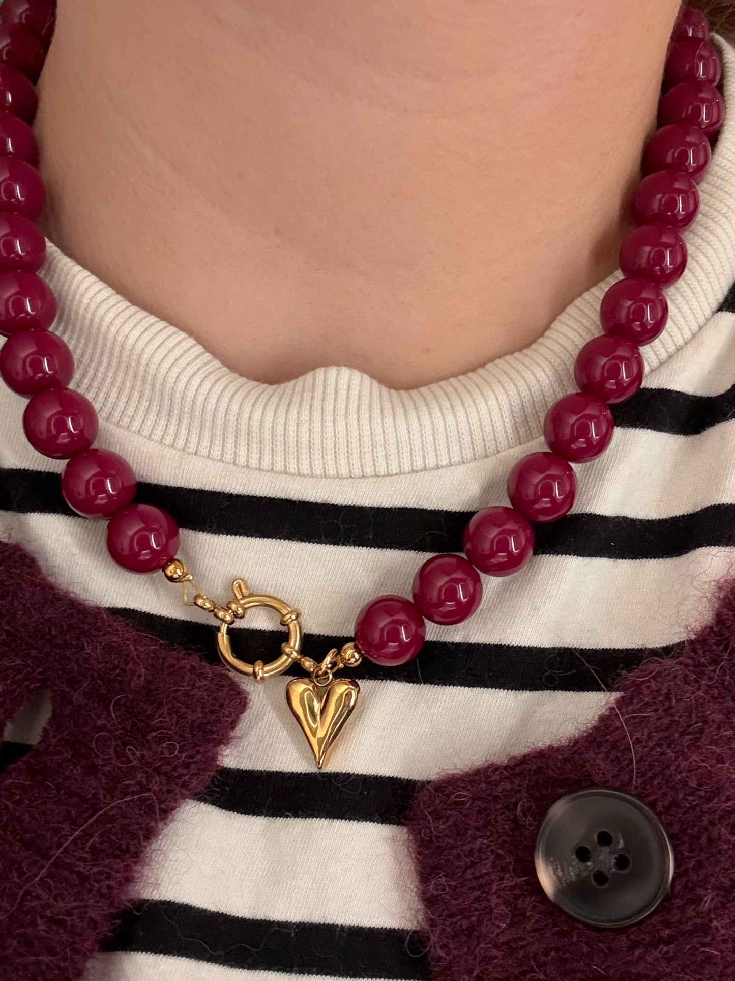 Kralenketting met bedel - Burgundy