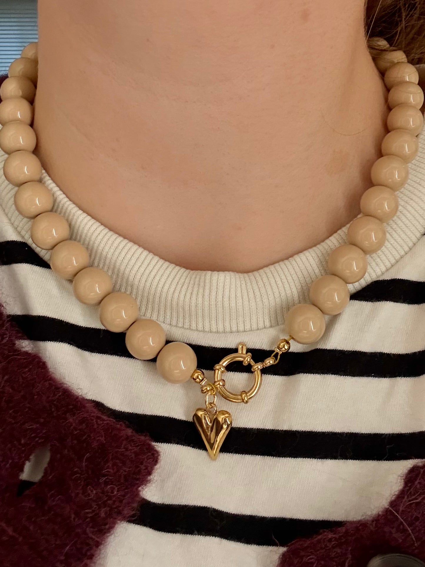 Kralenketting met bedel - Beige