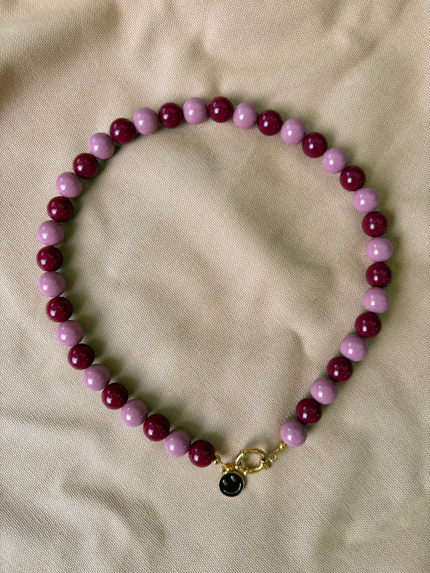 Kralenketting met bedel - Roze/Burgundy