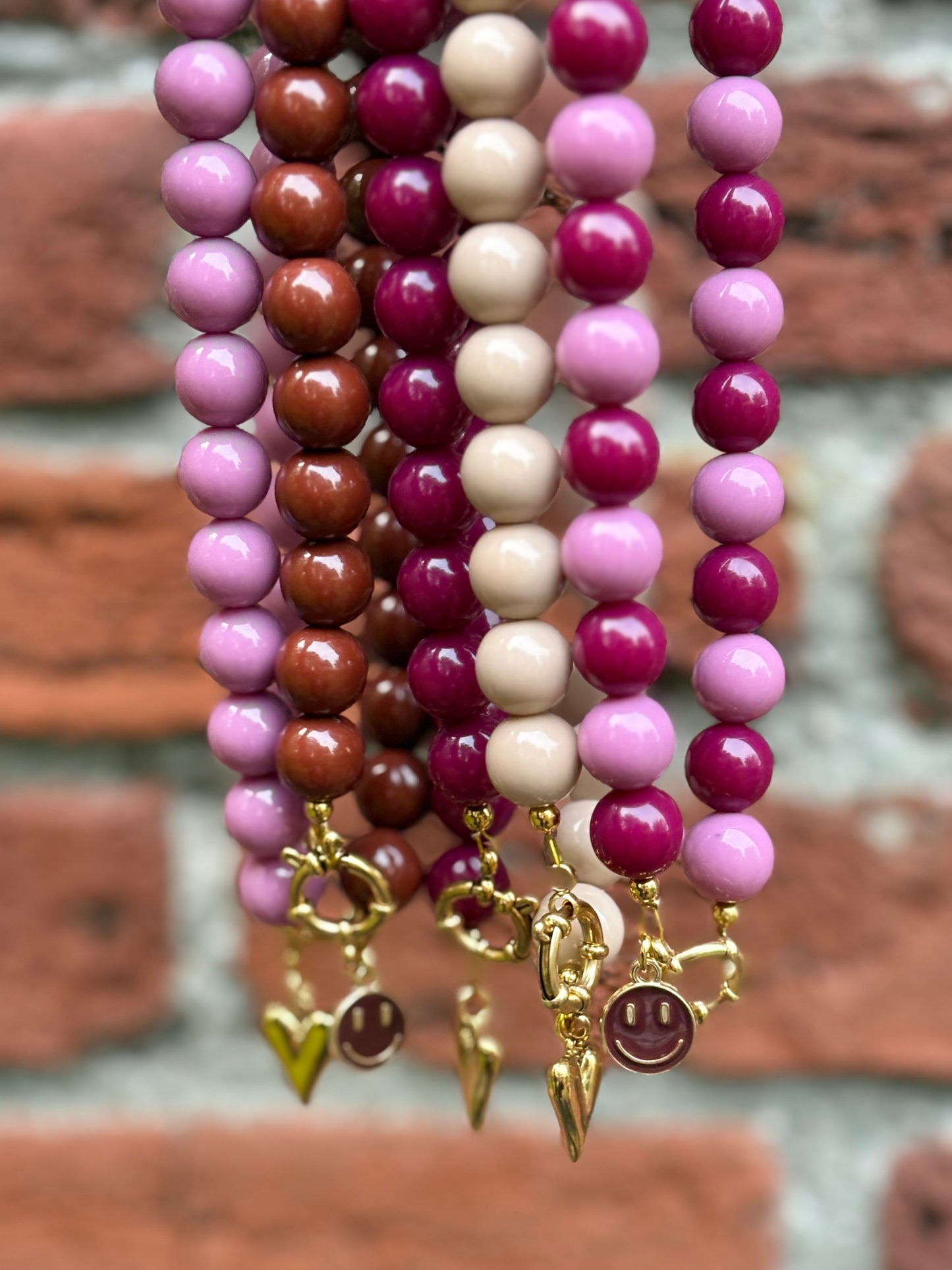 Kralenketting met bedel - Roze/Burgundy