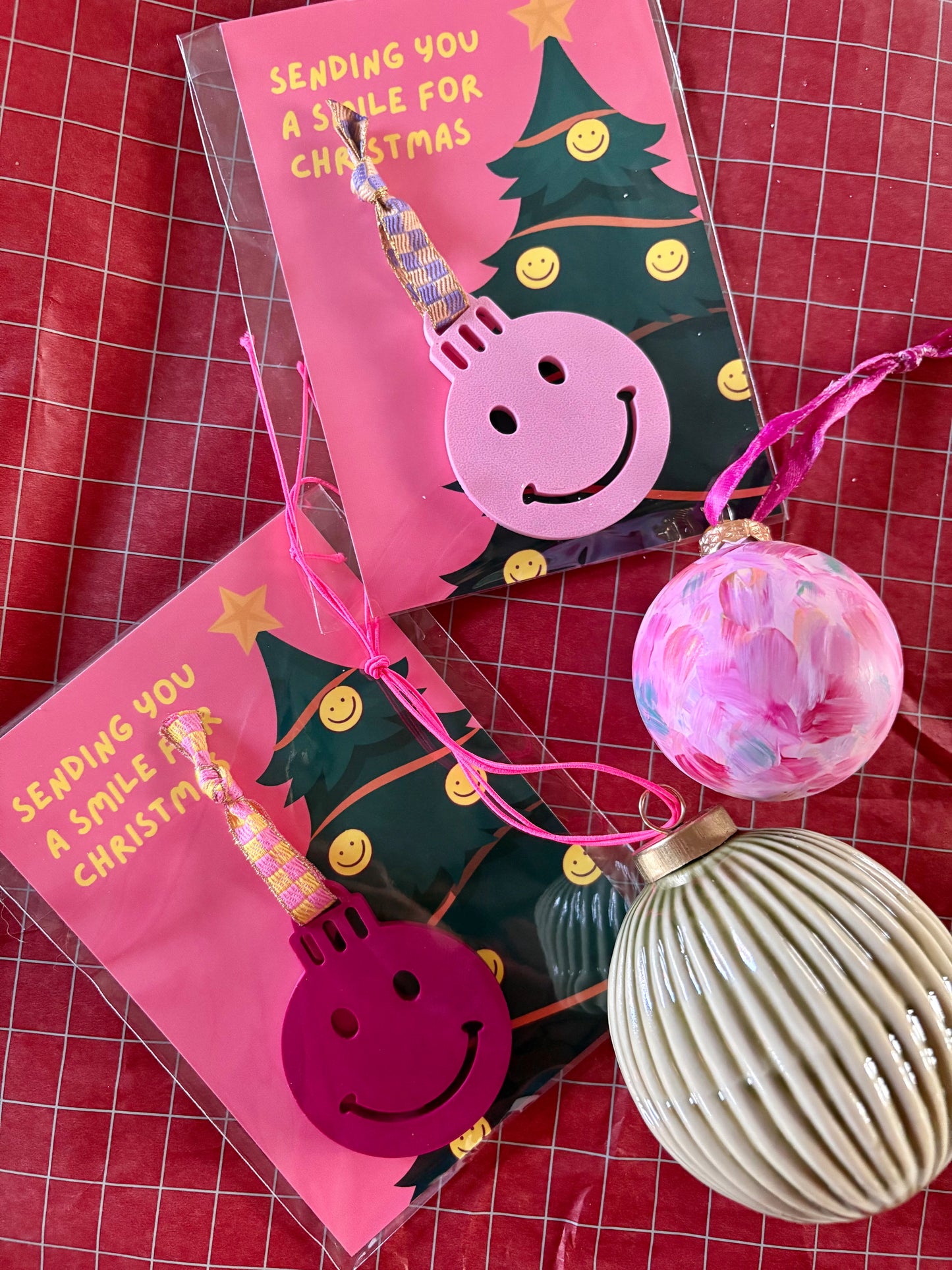 Kaart met kersthanger - Smiley