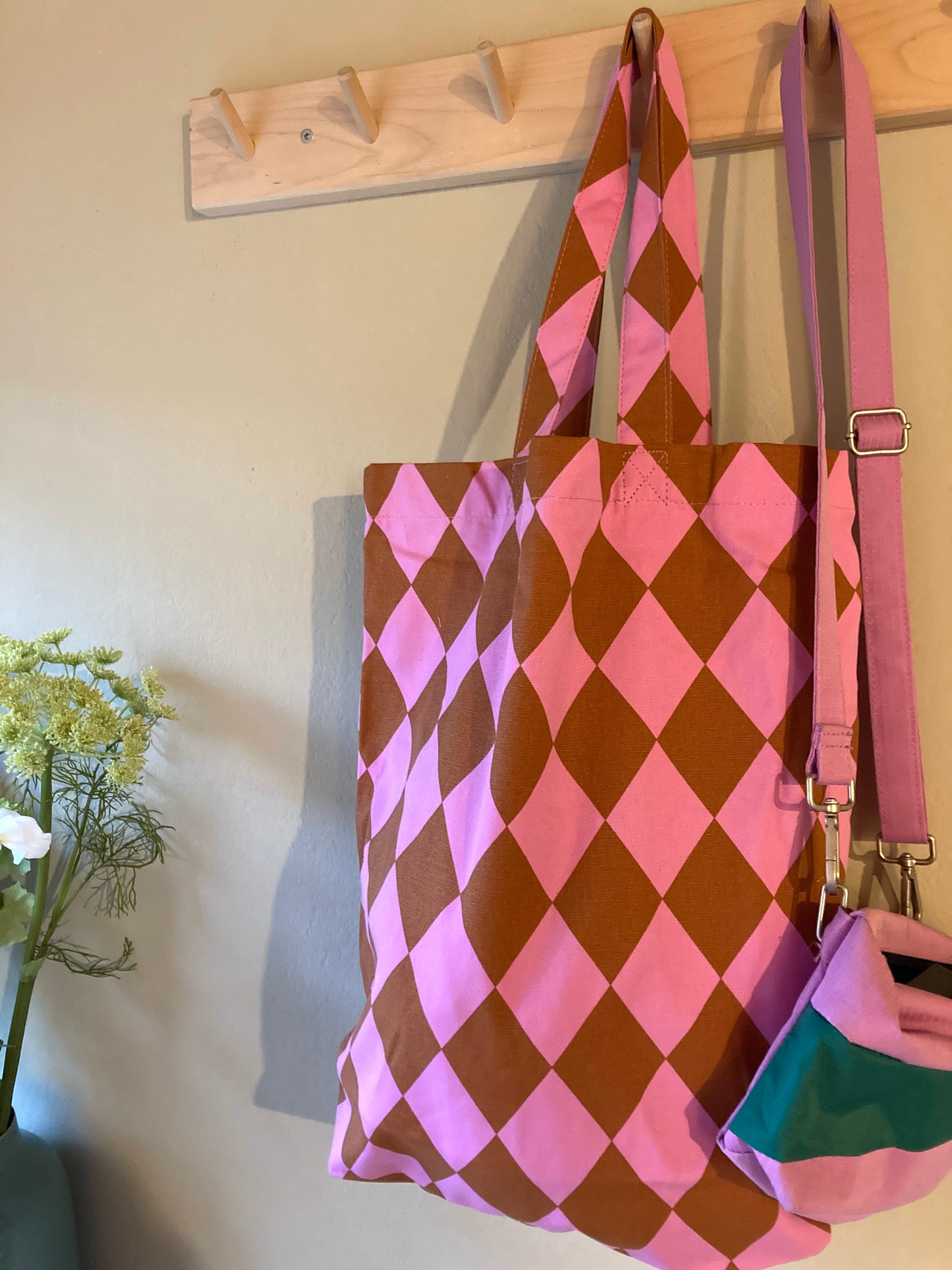 Katoenen tas - Diamond - pink/cognac