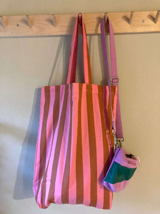 Katoenen tas - Stripes roze/cognac