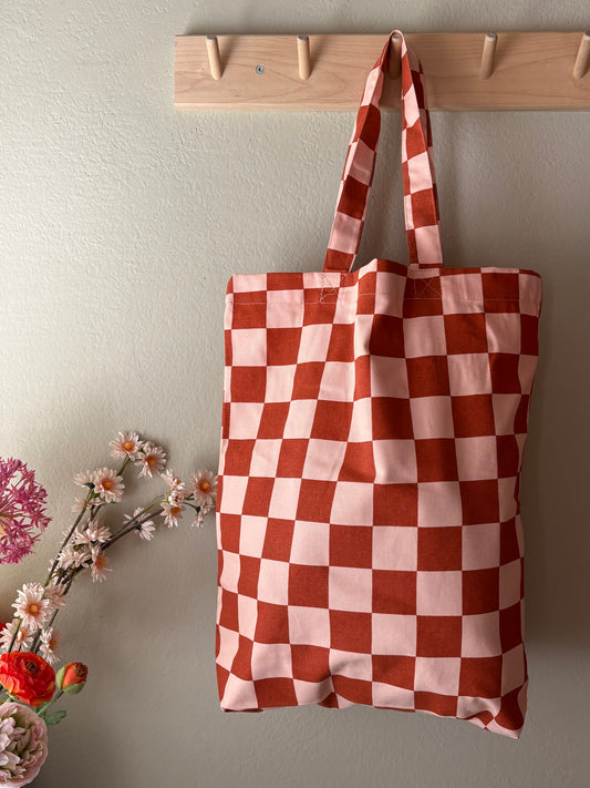 Katoenen tas - Checkerboard · ginger + faded pink