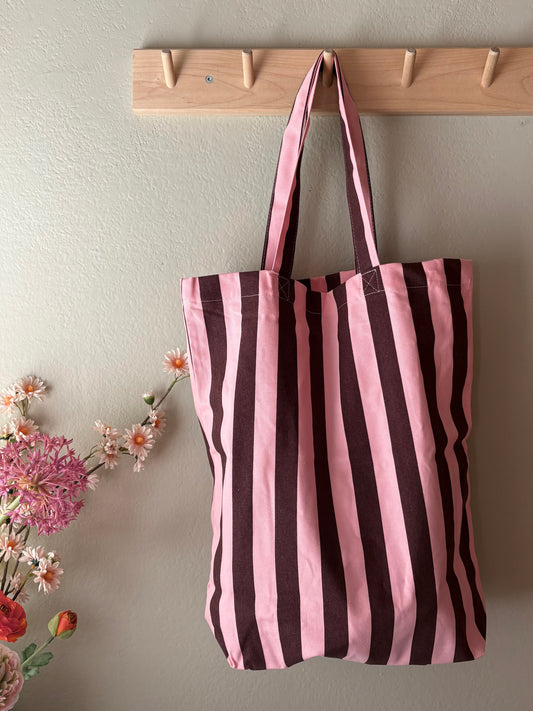Katoenen tas - Stripes Chocolate - Bubblegum