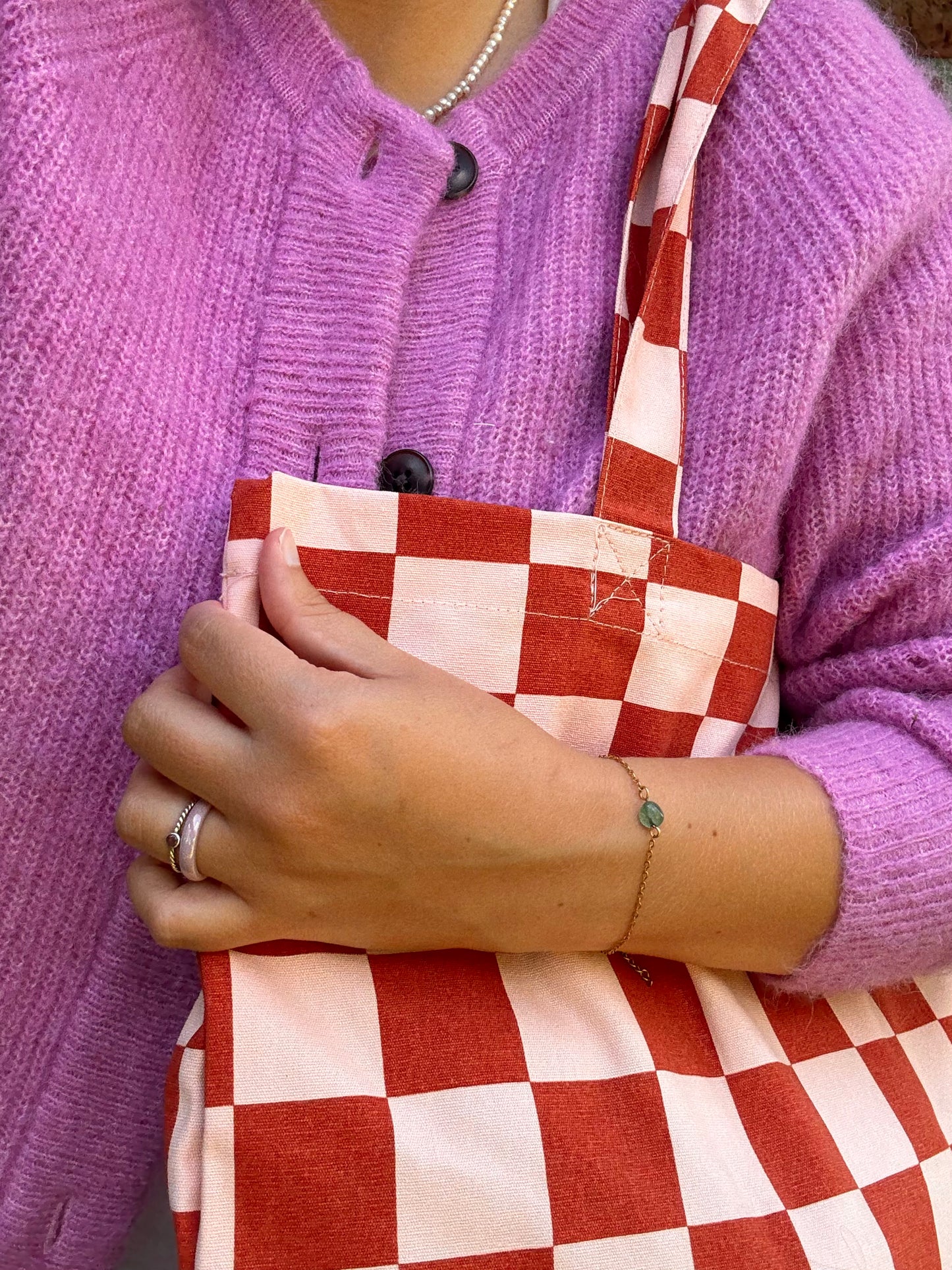 Katoenen tas - Checkerboard · ginger + faded pink