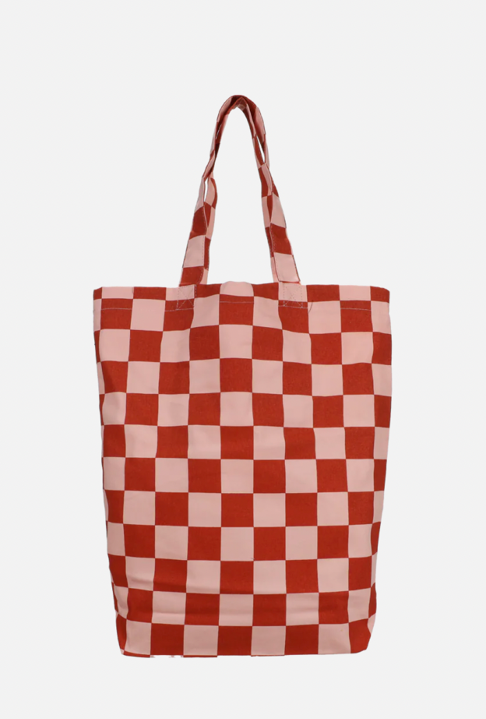 Katoenen tas - Checkerboard · ginger + faded pink