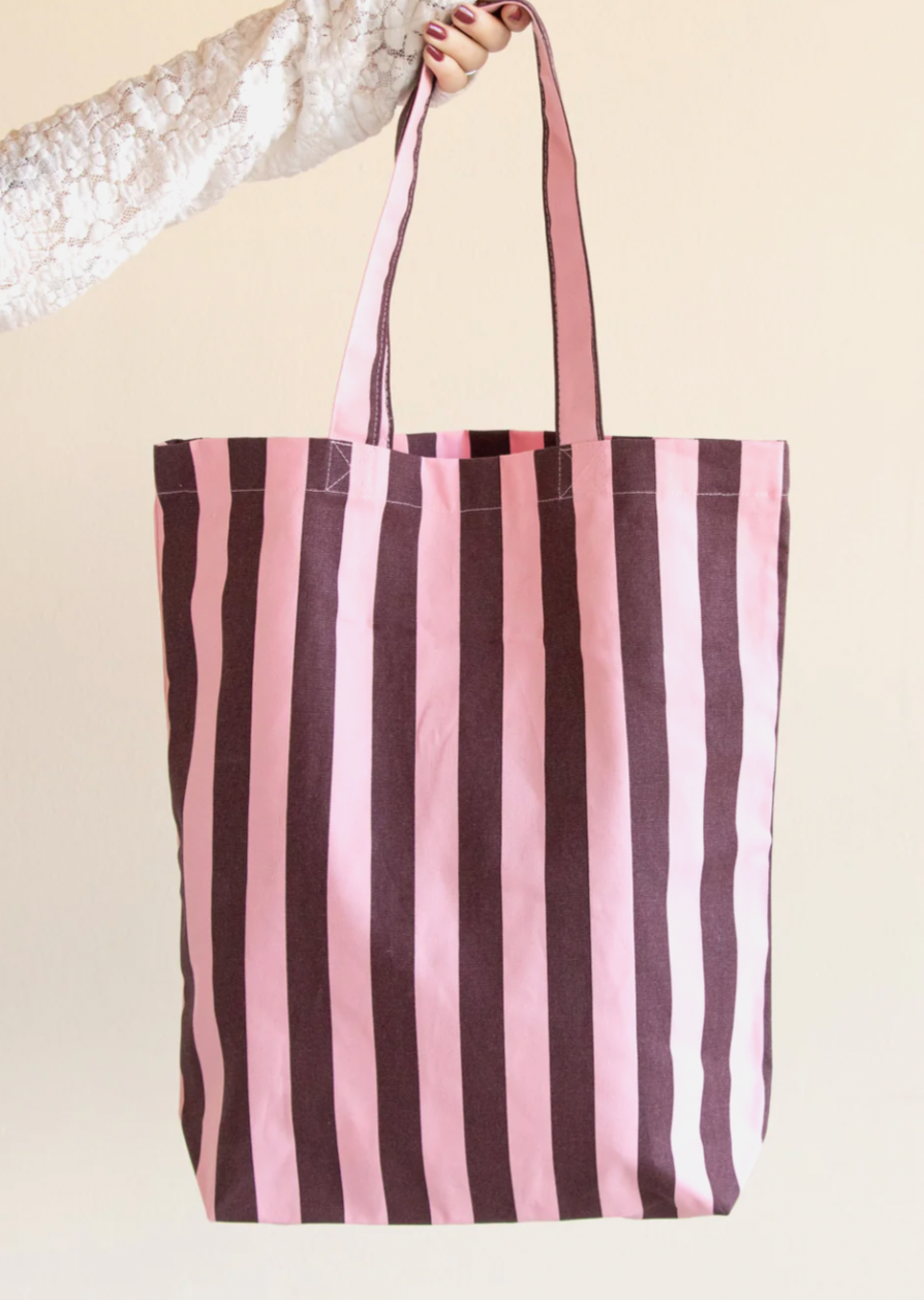 Katoenen tas - Stripes Chocolate - Bubblegum