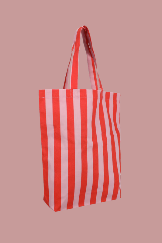 Katoenen tas - Stripes roze/rood