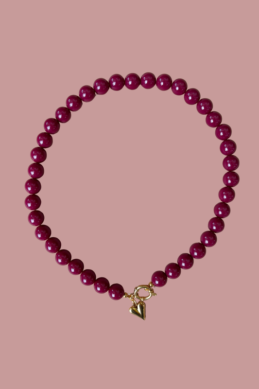 Kralenketting met bedel - Burgundy