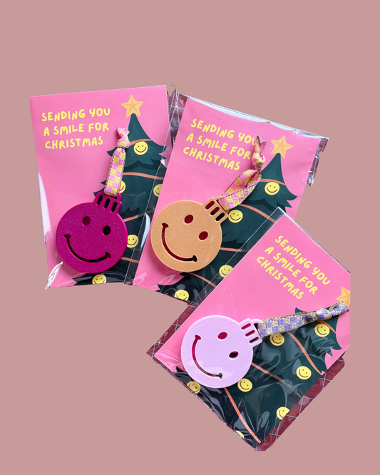 Kaart met kersthanger - Smiley